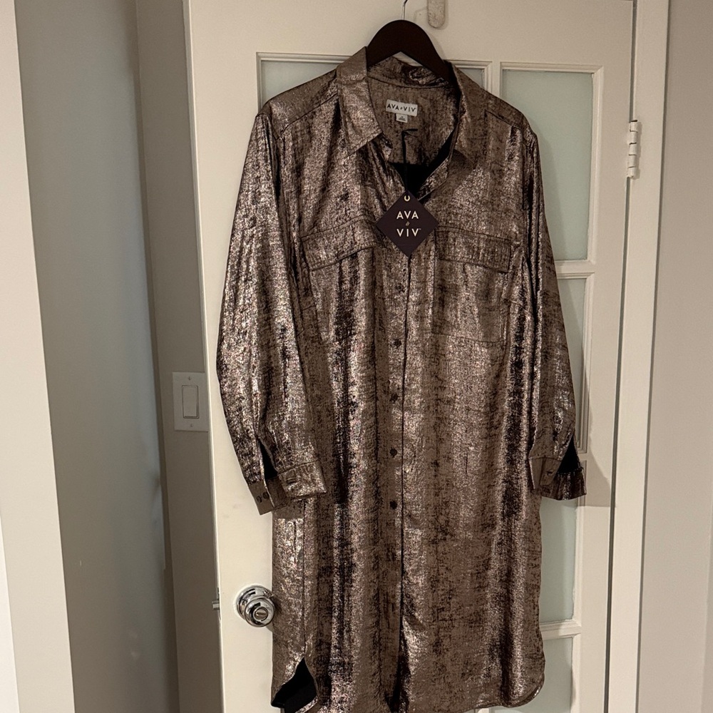 Ava & Viv Shiny Bronze Shirt Dress new without tags tags. Size 1X